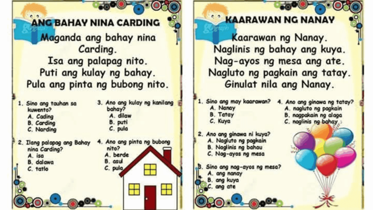 basa at sagot filipino reading materials