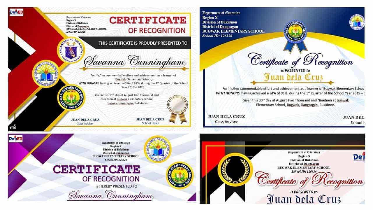 Certificate Of Recognition Deped Editable