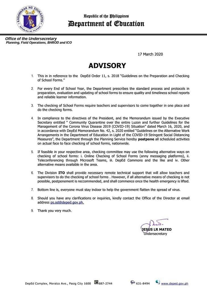 Deped Cancels Scheduled Checking Of School Forms Amid Covid 19 Pandemic