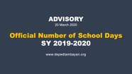Advisory On The Official Number Of School Days SY 2019 2020