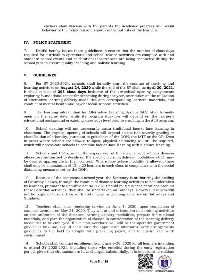 DepEd School Calendar and Activities for School Year 20202021
