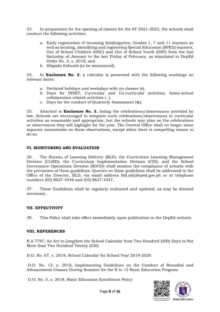 DepEd School Calendar and Activities for School Year 2020-2021