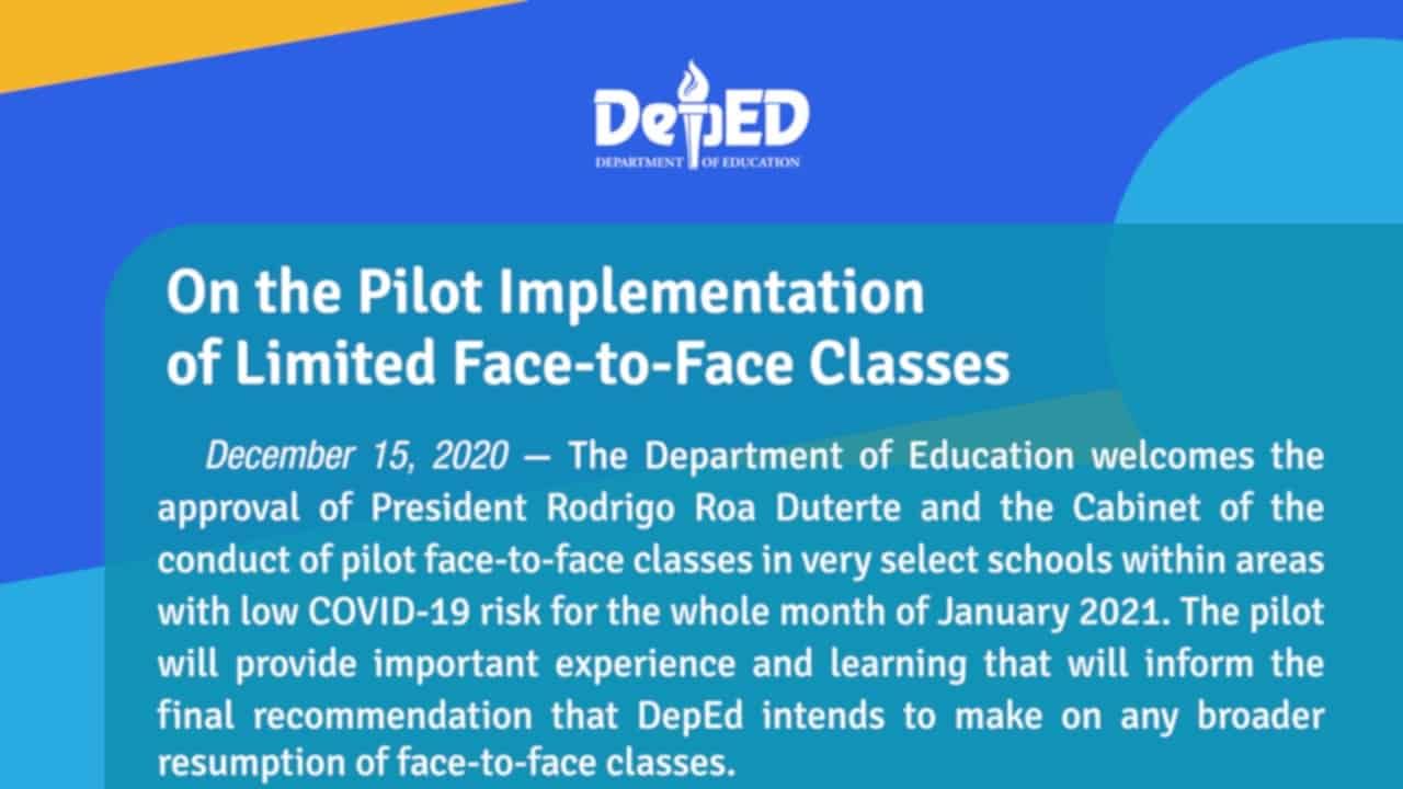 DepEd Official Statement on the Pilot Implementation of Limited Face-to ...